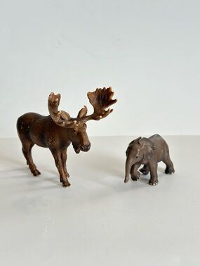 Schleich Male BULL MOOSE 2002 & Elephant 2003 Retired Wildlife Animal Figure Toy